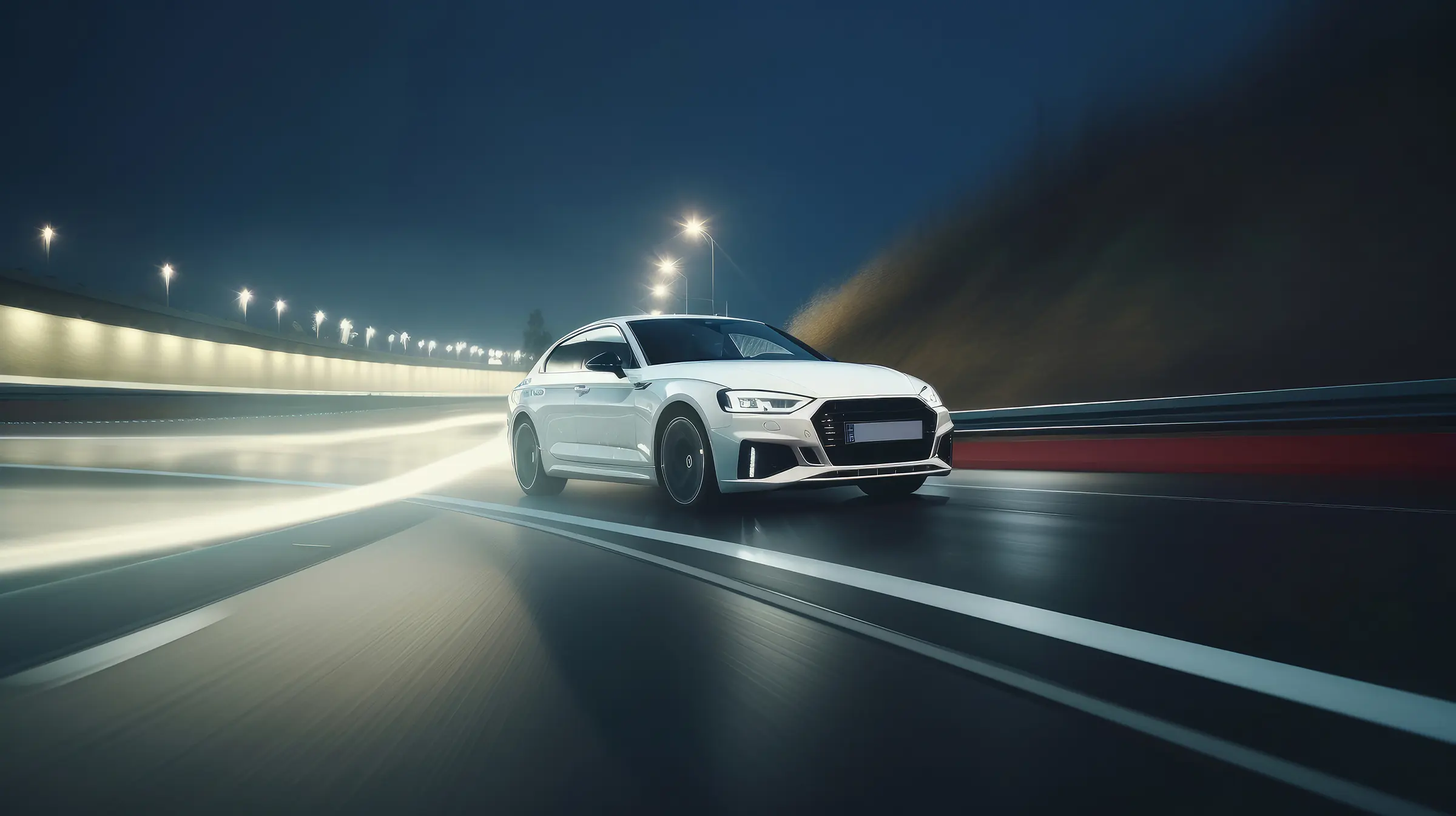 White Speed Car On Road Illustration